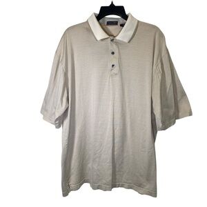Vintage WINNER MATE Tan white Striped double mercerized Polo Shirt Men's XL